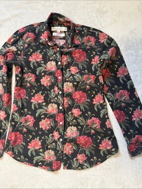 liberty Black Button-Down Shirt with Pink Floral Print